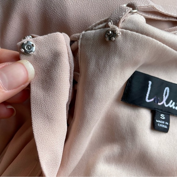 NWT Lulu’s Meteoric Rise Blush Maxi Dress Spaghetti Strap Ruffle Pink Plunging S - Picture 13 of 17